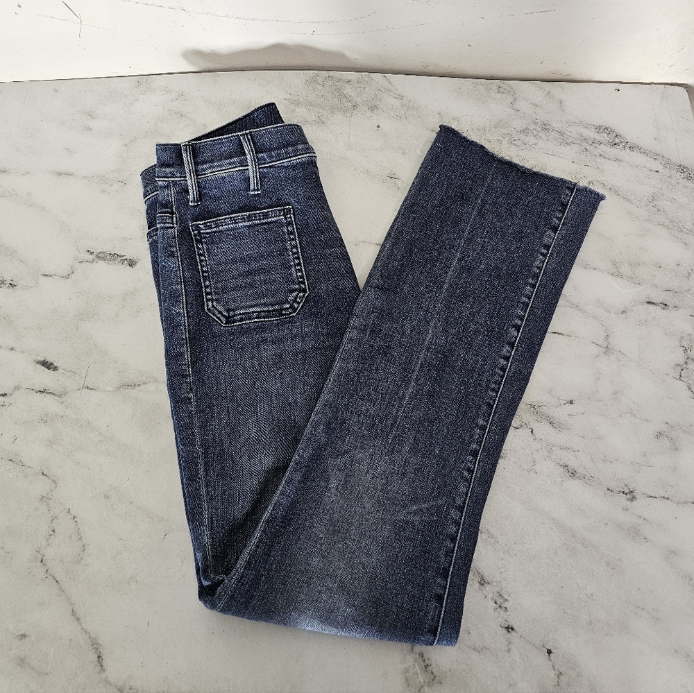 MOTHER The Hustler Ankle Fray Patch Pocket Straight Leg Blue Jeans 25 Preowned - Picture 6 of 12